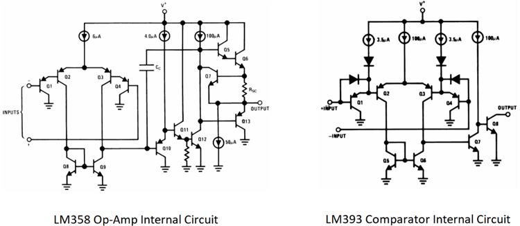 LM358 and LM393 Internal Circuit Diagram