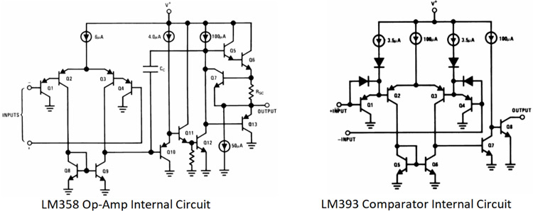 LM358 and LM393 Internal Schematic