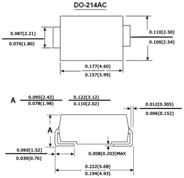 M7 Voltage Rectifier Diode Dimensions