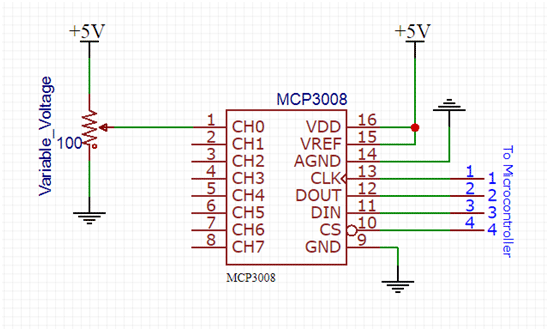 MCP3008 Microcontroller Circuit Diagram