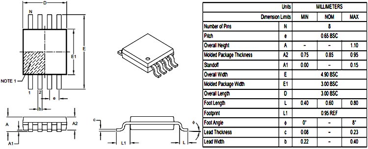 MCP4921 DAC Dimensions