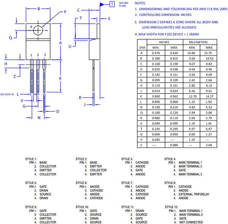 MJE2955T Transistor Dimensions