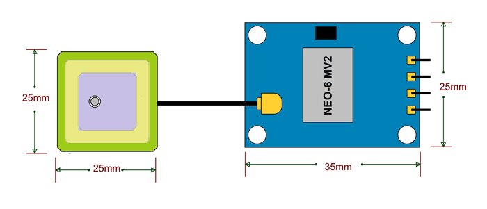 NEO-6MV2 GPS Dimensions