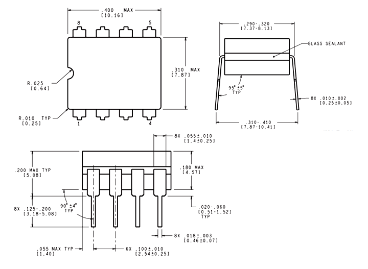 NJM4560 Op Amp IC Dimensions