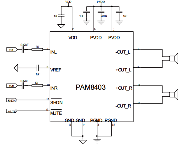 PAM8403 Module Internal Circuit Diagram