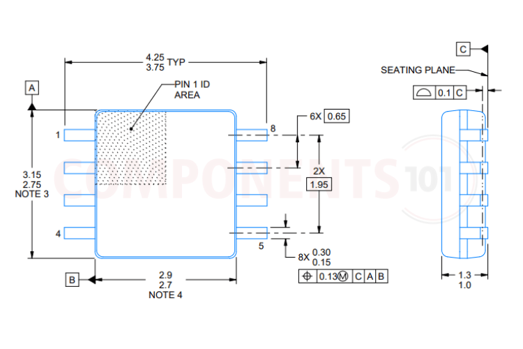 PCA9306 module dimensions and physical measurements for PCB design