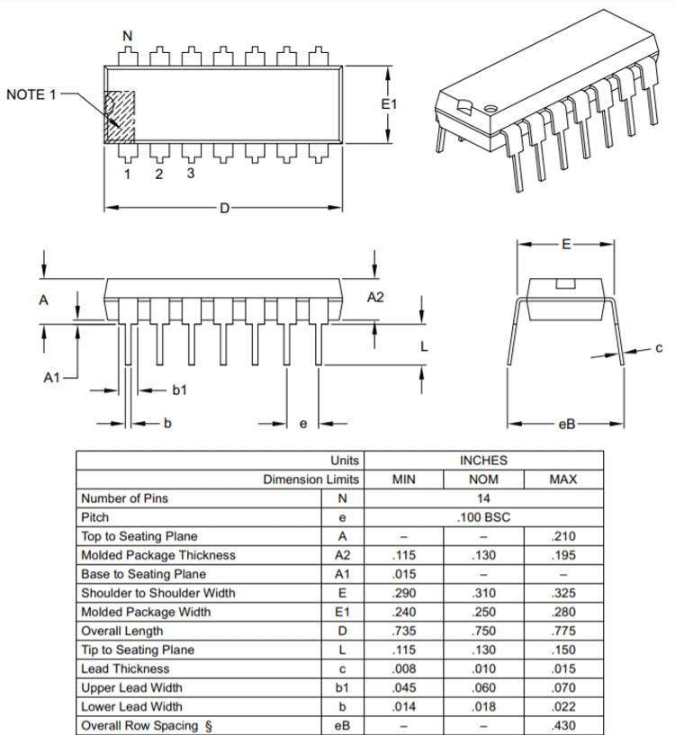 PIC16F1503 Microcontroller Dimensions