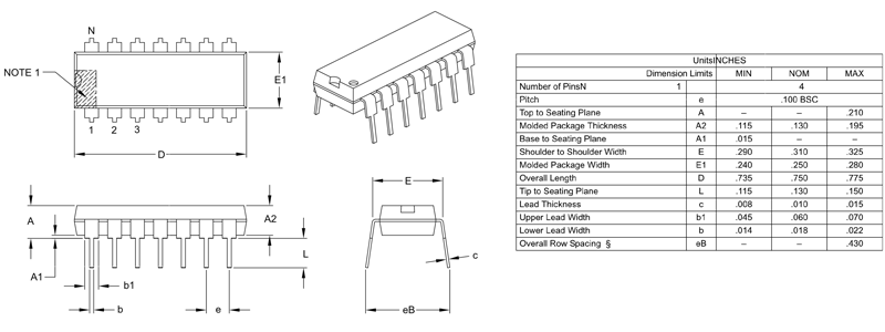 PIC16F676 Microcontroller Dimensions