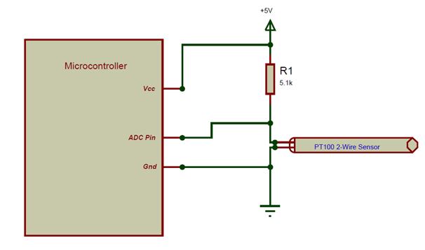 PT100 Sensor with Microcontroller: Circuit Diagram