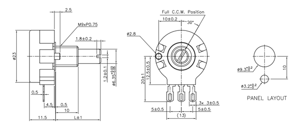 Potentiometer Dimensions