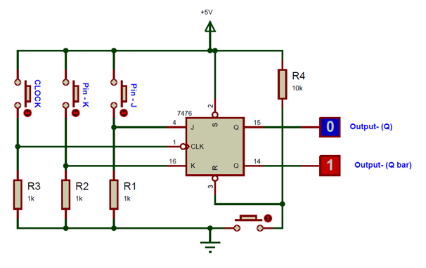 SN7476 JK Flip Flop Connection Circuit