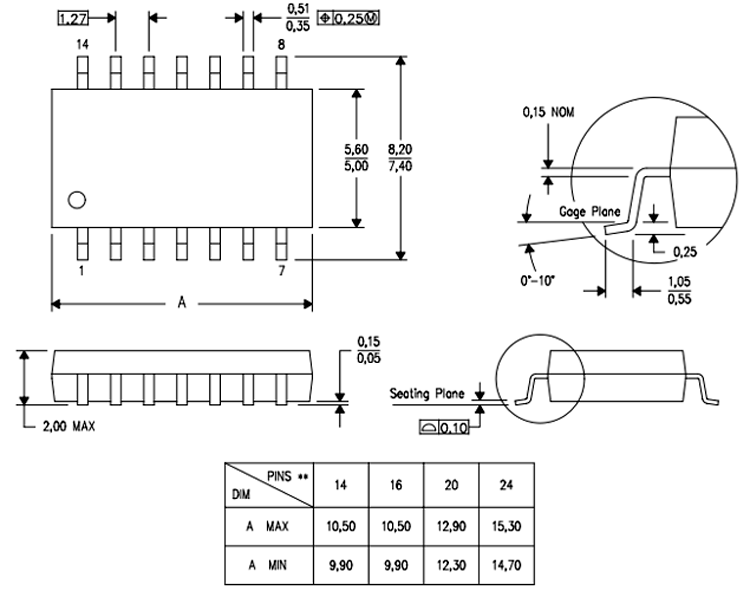 TL081 Op-Amp Dimensions