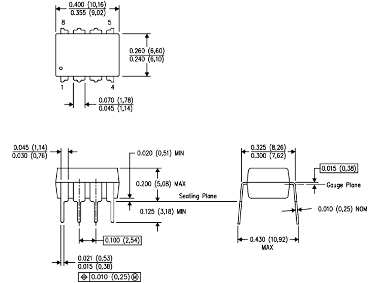 TL3843 Current-Mode PWM Controller Dimensions