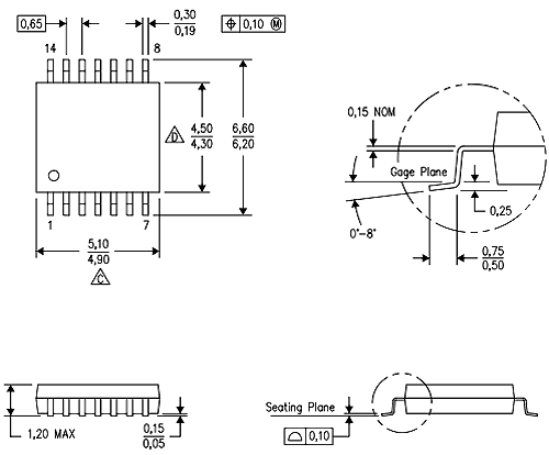 TLV9004 Op-Amp Dimensions