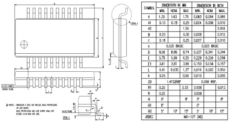 TTP224 Dimensions