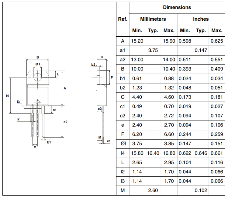 TYN616 SCR Dimensions