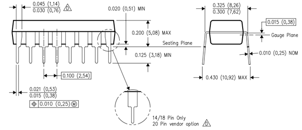 ULN2003 Pins Dimensions