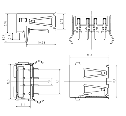 USB-A Jack Dimensions