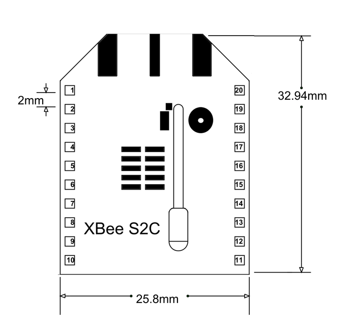 Xbee S2C Module Dimensions