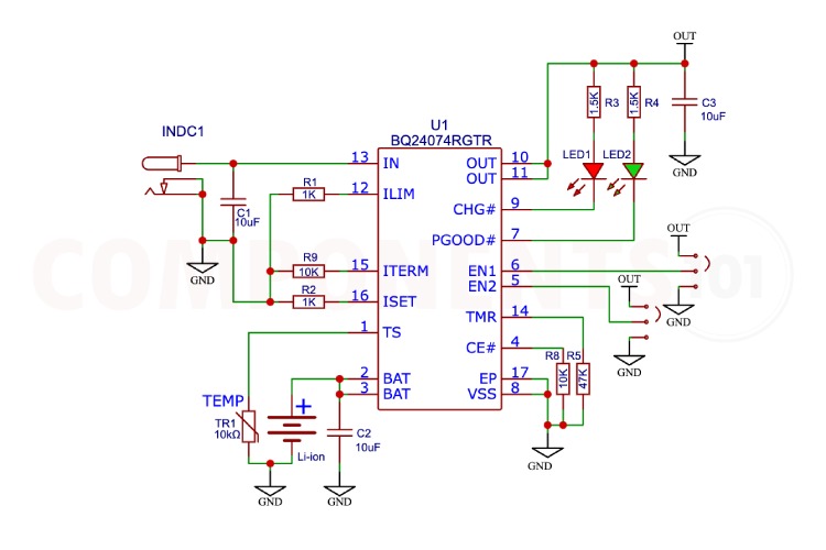 BQ24074 Li ion battery charger ic circuit