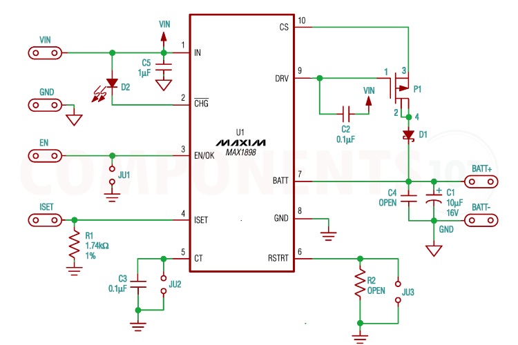 MAX1898 Li ion battery charger ic circuit