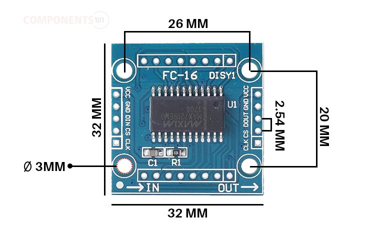 MAX7219 Display Module Physical Dimensions