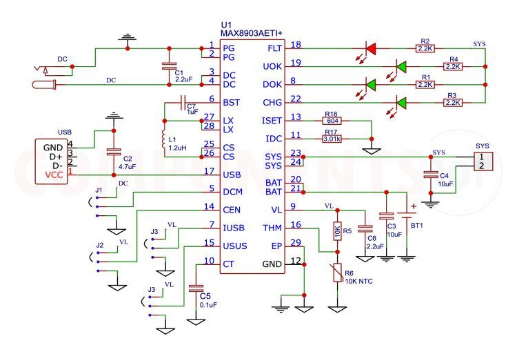 MAX8903 Li ion battery charger ic circuit