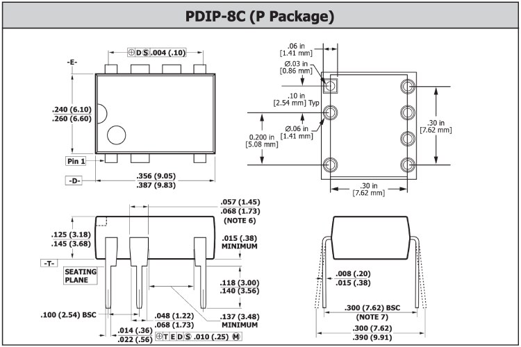 PDIP 8C (P Package) TNY280 footprint