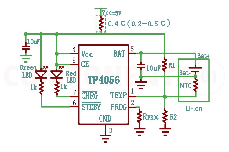 TP4056 Li ion battery charging circuit
