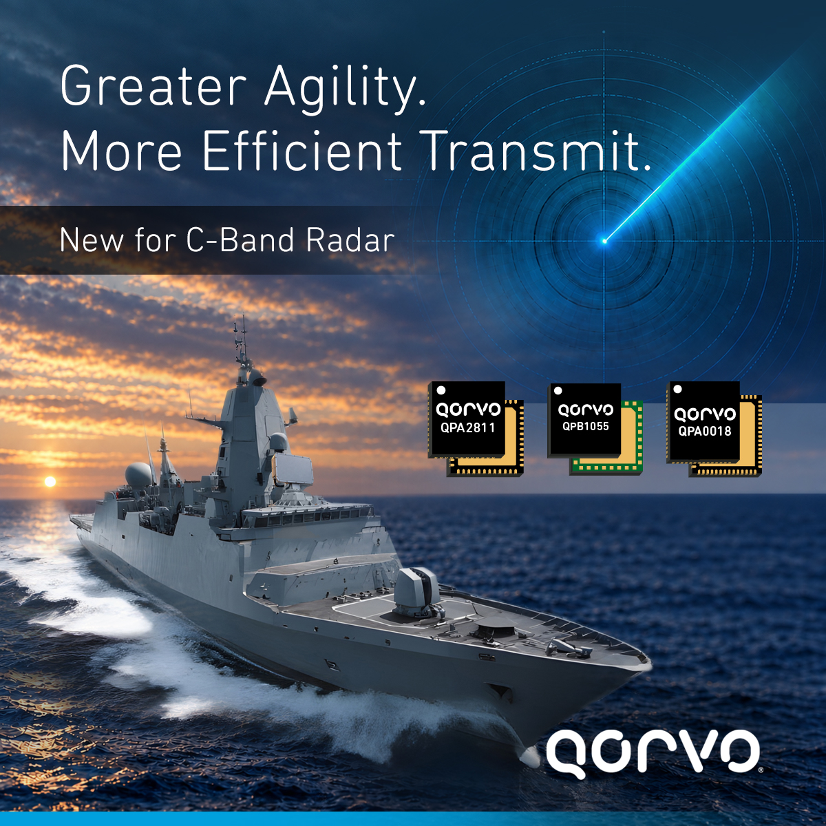 Qorvo QPB1055, QPA2311, QPA0018 C-Band Radar Front End Components