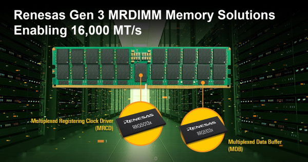 Renesas Gen 3 MRDIMM DDR5 memory chipset supporting 16,000 MT/s for AI and HPC