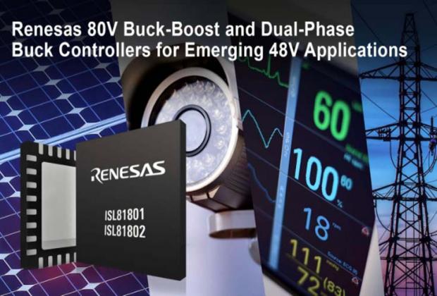 Renesas' 80V Bidirectional Buck-Boost and Dual-Phase Buck DC/DC Controllers