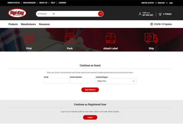 Digi-Key Online Return Portal Updated