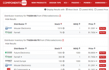 Price Comparison Search Engine on Components101 